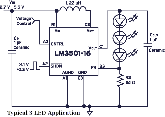 Драйвер ярких светодиодов LM3501. Схема включения
