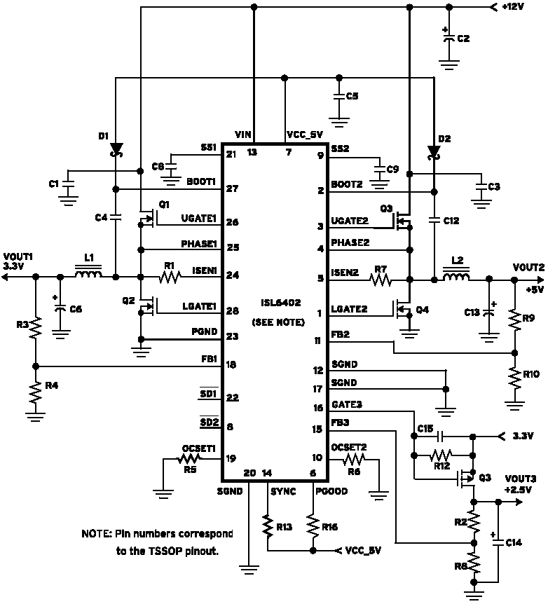 Менеджер электропитания ISL6402. Схема включения